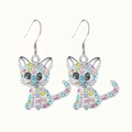 Cute cartoon cat drop earrings with colorful crystals in a silver-tone finish - Colorful Cat Earrings