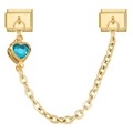 Detailed view of Italian style modular safety chain with blue heart charm in gold finish - Sea Blue Heart Pendant (4366)