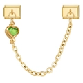 Macro shot of gold stainless steel modular safety chain with heart green gemstone charm - Grass Green Heart Pendant (4367)