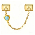 Italian modular charm bracelet in gold finish with heart pendant and safety chain - Sky Blue Heart Pendant (4358)