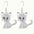 Cute cartoon cat pendant earrings with sparkling crystals and silver metal finish - White Cat Earrings