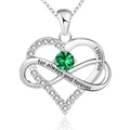 Collana cuore infinito argento con pietra portafortuna verde e incisione I Love You - May Green Stone Silver