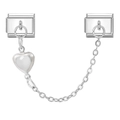 Italian modular charm bracelet safety chain with silver heart pendant in stainless steel - 4368-Milk White Heart