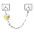 Italian charm bracelet component with heart pendant and link chain in stainless steel - 4369-Golden Yellow Heart