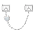 Italian charm bracelet with stainless steel links and a light blue heart pendant - 4370-Blue White Heart
