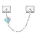 Italian modular charm safety chain with heart pendant and blue stone in stainless steel - 4372-Pale Blue Heart