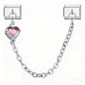 Veiligheidsketting voor Italiaanse charms met roze hartbedel en zilveren schakels - 4375-Roze Hart
