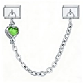 Detail van Italiaanse roestvrijstalen bedelarmband met groene hart hanger en ketting - 4376-Grasgroen Hart
