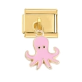 Italienischer Armband-Link aus Edelstahl mit goldenem und rosa Emaille-Oktopus-Anhänger - Gold Rosa Oktopus Stil (4469)