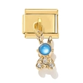Modulares goldenes Charm-Armbandglied mit süßem Hasen-Astronaut und blauem Helm-Detail - Gold Blauer Weltraumhund Stil (4464)