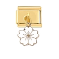 Detail of gold Italian charm link featuring a delicate white cherry blossom flower dangle - Gold White Bauhinia Flower Style (4461)