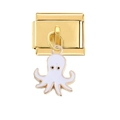 Italienischer Charm-Link mit goldener Basis und weißem Emaille-Oktopus-Anhänger - Gold Weißer Oktopus Stil (4468)
