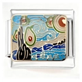 Macro shot of 304 stainless steel Italian charm link featuring Van Gogh Starry Night enamel - Starry Sky Landscape (4492)
