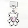Detail of pink heart crystal inside a hollow bear charm for Italian bracelets - Hollow Pink Heart Pendant (4498)