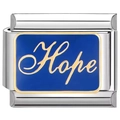 Charm per bracciale italiano in acciaio inossidabile con smalto blu e scritta Hope oro - Base Blu HOPE (4744)