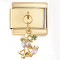 Charm modulaire italien doré avec pendentif sorcière et pierres précieuses colorées - Cute Gold Santa Claus (4764)