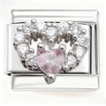 Italian charm link bracelet with pink heart-shaped crystal and zirconia stones - Full Zircon Pink Heart Water Drop (4803)