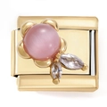 Italian charm bracelet link in stainless steel with pink opal flower and crystals - Pink Zircon Goldfish Gold (4889)