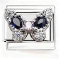 Italian charm link with butterfly pendant featuring blue and pink cubic zirconia - Pink and Black Zircon Butterfly (4804)