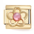 Italienisches Charm-Armbandglied aus Gold-Edelstahl mit rosa floralem Katzenstein-Charm - Rosa Zirkon Fünfblättrige Blume Gold (4891)