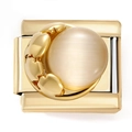 Detail of gold stainless steel charm link with round cream cat eye stone for bracelet - Cat's Eye Stone Inlaid Gold (4895)