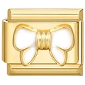 Detail of 304 stainless steel Italian charm link with white enamel bow on gold finish - White Bowknot Style (4851)