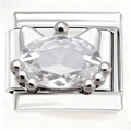 Detail of modular steel bracelet link with crystal cat face and polished metal whiskers - Zirconia Big Mouth Cat (4806)