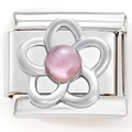 Detail eines italienischen Charms aus Edelstahl mit rosa Blumen-Edelstein-Inlay - Rosa Zirkon Fünfblättrige Blume Silber (4892)