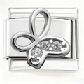 Macro shot of polished stainless steel Italian charm featuring a butterfly with zircons - Hollow Zirconia Butterfly (4807)