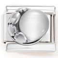 Macro shot of stainless steel Italian charm with white cat eye stone in claw setting - Cat's Eye Stone Inlaid Silver (4896)