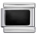 Macro shot of silver stainless steel charm link with black enamel rectangle inlay - Dark Rectangular Enamel (4897)