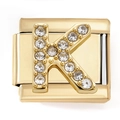 Golden stainless steel Italian charm bracelet link with pavé cubic zirconia letter K - Letter K