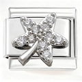 Close-up of a silver charm link with a star-shaped element inlaid with clear zircons - Silver Zircon Pave Maple Leaf (4810)