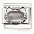 Detail of Italian charm bracelet link in polished stainless steel with cat eye stone - Silver Mouse with Stone (4812)