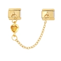 Italian charm bracelet component with heart pendant and gold safety chain detail - Golden Heart Pendant (4381)