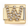 Detailed macro view of 18K gold-plated DIY charm with pavé zircon letter W design - Letter W