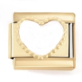 Detailed macro view of heart-shaped modular charm link with white enamel and golden finish - White Heart (4922)