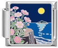 Detailed macro view of coastal night enamel charm for stainless steel modular bracelets - Moonlight Red Flower (5000)