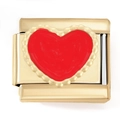 Detailed macro shot of a gold modular charm link featuring a red heart with beaded edges - Red Heart Gold (4916)