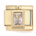 Detail of gold-plated perfume bottle charm with rectangular zircon for DIY modular bracelets - Gold Perfume Bottle (4913)