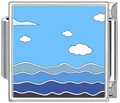 Detail of Italian modular charm link with blue ocean waves painting on stainless steel - Wave Blue Sky (5004)
