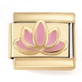 Detail of gold-plated stainless steel modular charm with pink enamel lotus flower design - Pink Lotus Gold (4912)
