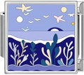 Macro detail of square stainless steel ocean charm with colorful sea waves and coral - Kite Seagull Reef (5002)