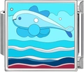 Detailed macro of Italian modular bracelet charm with a colorful blue ocean fish design - Great White Whale (4979)