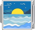 Macro detail of Italian style stainless steel charm link with sunset ocean design - Sunrise East Sea (4997)