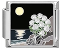 Detail of Italian charm link featuring a romantic moon over sea and white roses enamel - Reef Moon White Rose (4999)