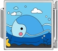 Macro shot of a blue cartoon whale ocean charm link for modular DIY bracelets - Fat Whale (4981)