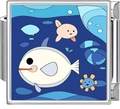 Macro detail of Italian charm link featuring ocean sunfish and sea life illustration - Night Sea Salamander (4983)