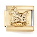 Detail of gold modular link with dog-shaped charm and white marble texture inlay - Gold Rocking Horse (4917)