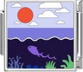 Close-up of stainless steel ocean charm with a colorful fish and coral underwater scene - Purple Altitude Sun (4998)
